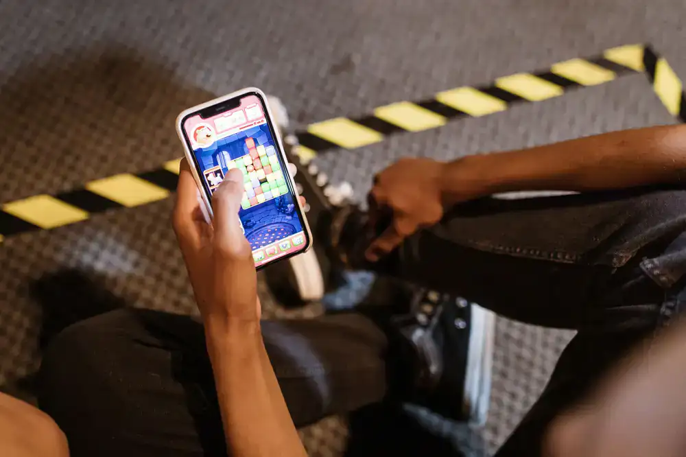 Player engaged in a mobile puzzle game